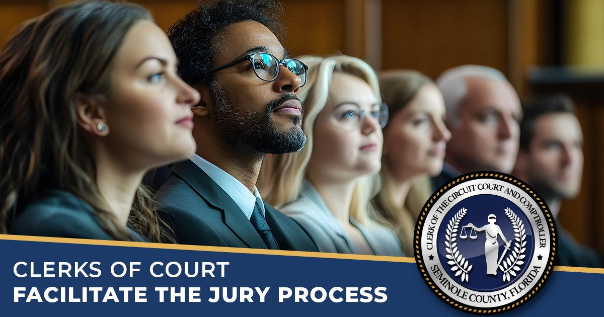 SeminoleClerk's tweet photo. Seminole County Clerk, facilitates the jury process, helping to uphold the right to an impartial jury. 

This includes the random selection of juror pools, summoning jurors, managing juror exemptions, and compensating jurors in accordance with the law.
https://t.co/NxdDx2MRCK https://t.co/LnXiLIVVHx