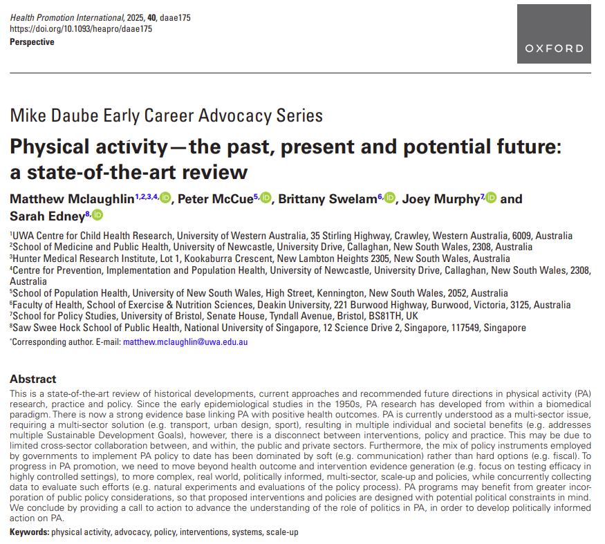 JoeyJMurphy's tweet photo. 📢In our NEW PAPER, as early career researchers, our call to action is...   

"advance the understanding of the role of POLITICS IN PHYSICAL ACTIVITY..."  

👉Access Free: https://t.co/qqSGzsbSYP

@HealthPromInt @UoBrisSPS https://t.co/rbrH9YD8Qb