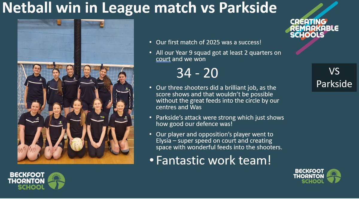 Well done the Y9 Netball team #prouddept