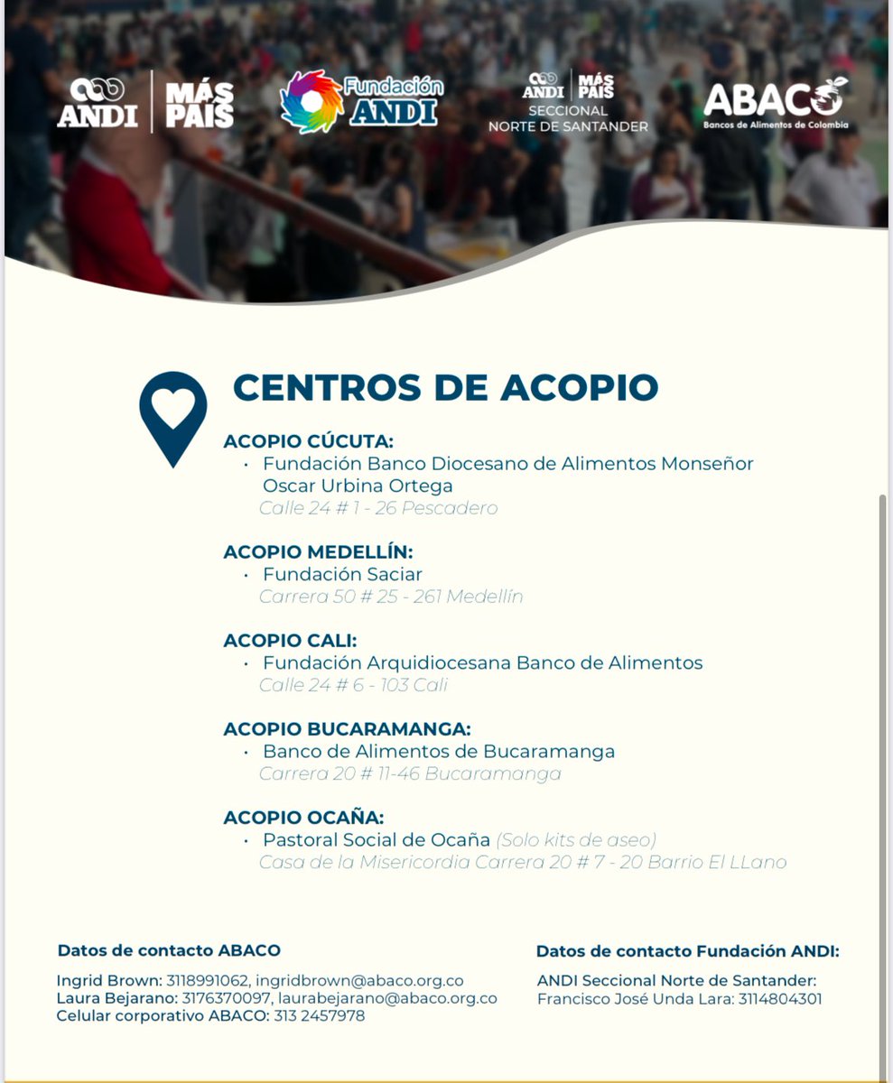 🚨 Emergencia en el Catatumbo: Más de 11,000 desplazados necesitan tu ayuda.

🤝 Dona en especie o dinero para llevar alimentos y productos esenciales.

🔗 Dona aquí: dona.abaco.org.co/emergenciaCata…

💳 Bancolombia #04867105340 | ABACO
✨ Tu solidaridad transforma vidas.

#Catatumbo