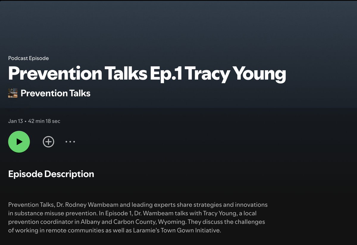 Prevention Talks! Hosted by Dr. Rodney Wambeam. This podcast dives into innovative strategies and challenges in substance misuse prevention with leading experts in the field. 

Brought to you by Mountain Plains PTTC.

open.spotify.com/episode/5JdScY…