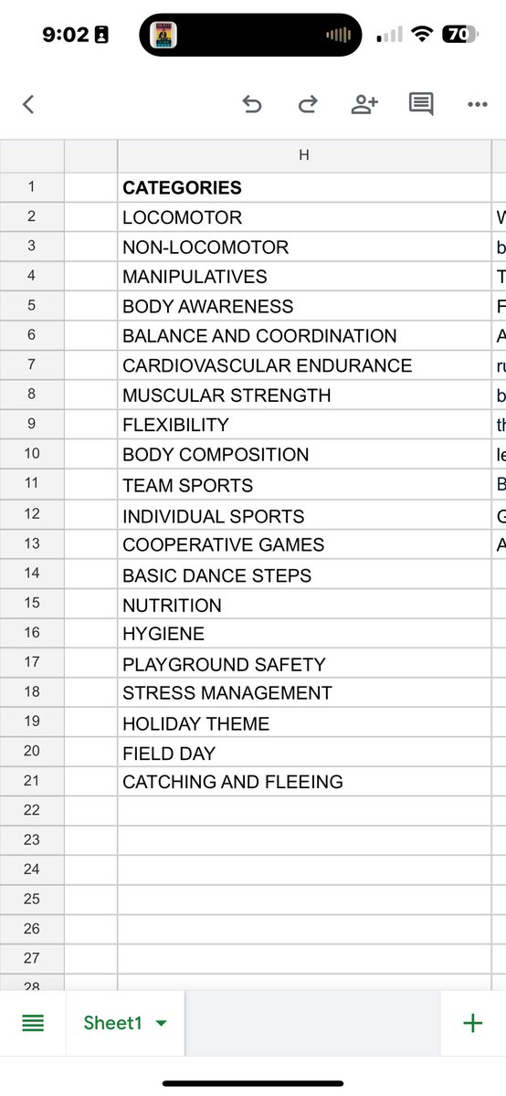 PE teachers K-6 when you design your yearly curriculum what are your major categories or themes you pull your units from. Working on next years and have so far (picture below)