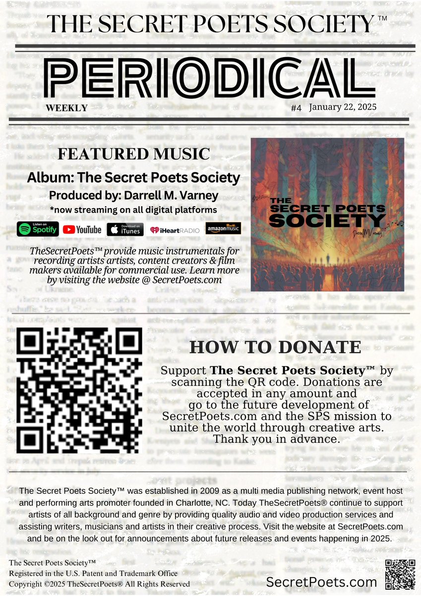 TheSecretPoets's tweet photo. The Secret Poets Society™ Periodical #4 January 22, 2025
#TheSecretPoetsSociety
#thesecretpoets #periodical #4
#newsletter #weekly
#poets #poet #poetry #art
#secretpoets #secretpoet #secretpoetsociety #SecretPoetsSociety #donate https://t.co/8EdKcoo5N3 https://t.co/auUcpRYKE3