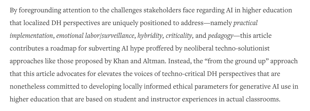 Taylor, Richter, and Swartz argue that approaches to ethical AI use that are built from “ground up” experiences of DH practitioners have distinct advantages over “top down” approaches offered by corporations and university administrators

Read here: cuny.manifoldapp.org/read/from-the-…