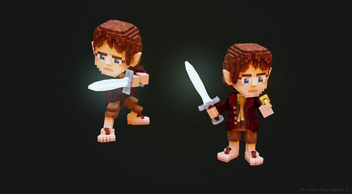 “What have I got in my pocket?”

#digitalart #voxelart #voxels #thehobbit #bilbobaggins #fanart #character #fantasy #voxedit