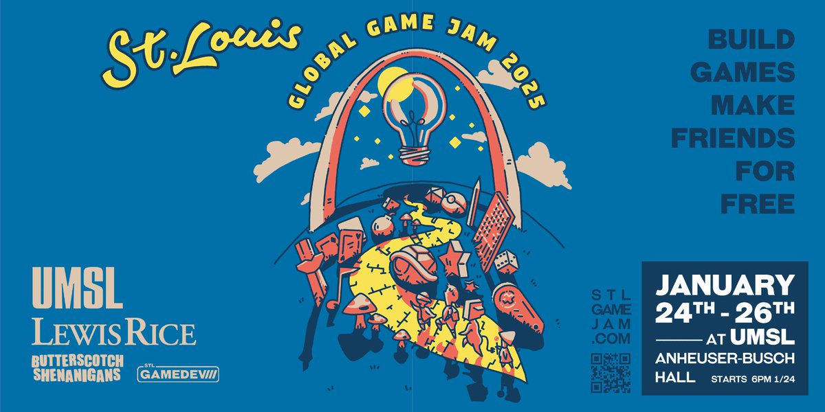 stlgamedev's tweet photo. FRIDAY! 
Join us at UMSL for the #GlobalGameJam2025! 
48-hours to make a game and show it off! Solo or with a Team! 100% Free! 
 https://t.co/cWE20CDfOH 

#gamedev #indiegamedev #indiegames #gamejam #stl #saintlouis https://t.co/1Kzdx8JVRz