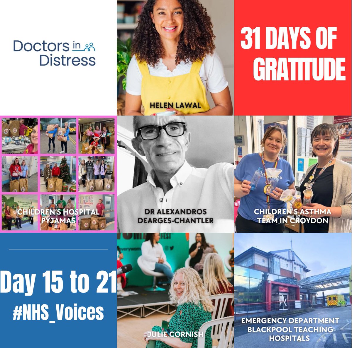 NHS Voices (@nhs_voices) on Twitter photo <a href="/NHSuk/">NHS</a> Celebrating our incredible winners from Day 15 to 21 from the #31DaysOfGratitude ๐๐ #NHS_Voices
<a href="/DoctorsDistress/">Doctors In Distress</a>
<a href="/helenlawal/">Dr Helen Lawal</a>
<a href="/CHPyjamaCharity/">Children's Hospital Pyjamas</a>
<a href="/AlexandrosG/">Dr Alexandros Dearges-Chantler.</a>
<a href="/CHAHAsthma/">CHAH Asthma ๐ซ</a>
<a href="/jules_cornish/">Julie Cornish</a>
@BlackpoolHospED <a href="/NHSuk/">NHS</a> Celebrating our incredible winners from Day 15 to 21 from the #31DaysOfGratitude ๐๐ #NHS_Voices
<a href="/DoctorsDistress/">Doctors In Distress</a>
<a href="/helenlawal/">Dr Helen Lawal</a>
<a href="/CHPyjamaCharity/">Children's Hospital Pyjamas</a>
<a href="/AlexandrosG/">Dr Alexandros Dearges-Chantler.</a>
<a href="/CHAHAsthma/">CHAH Asthma ๐ซ</a>
<a href="/jules_cornish/">Julie Cornish</a>
@BlackpoolHospED
