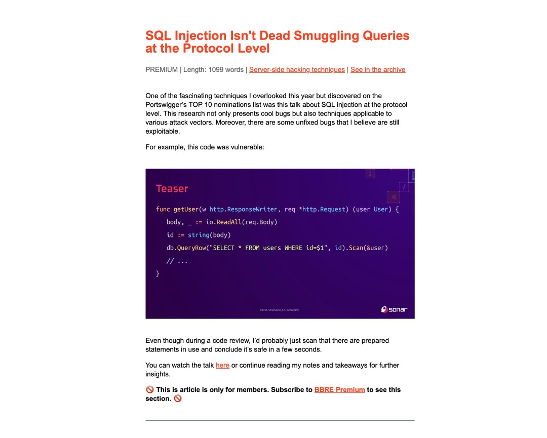 gregxsunday's tweet photo. SQL Injection Isn't Dead Smuggling Queries at the Protocol Level by @pspaul95
https://t.co/TcflDaGxsD
#BBRENewsletter87 https://t.co/DJjO0q92LT