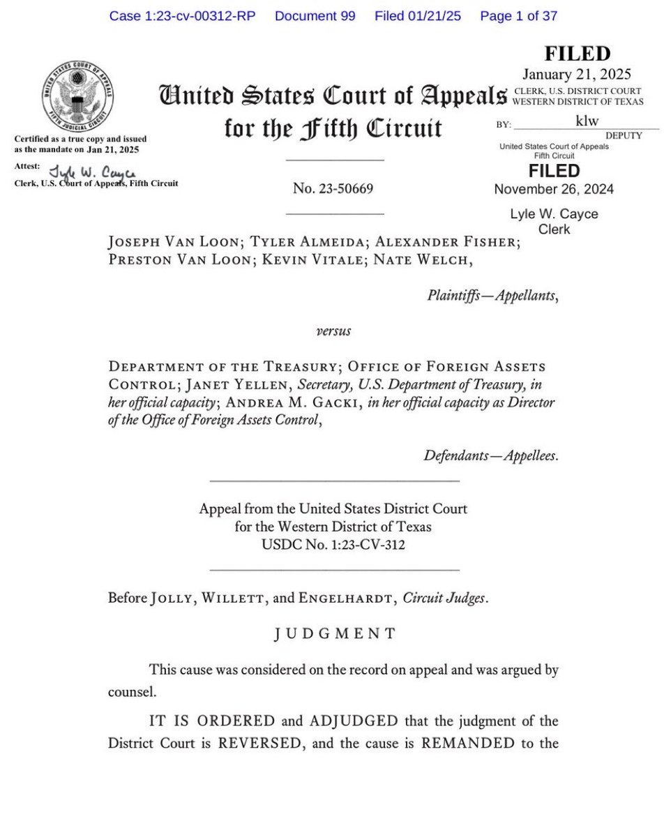 DocumentingBTC's tweet photo. Texas District Court reverses Tornado Cash sanctions https://t.co/zSLAFBXHJn