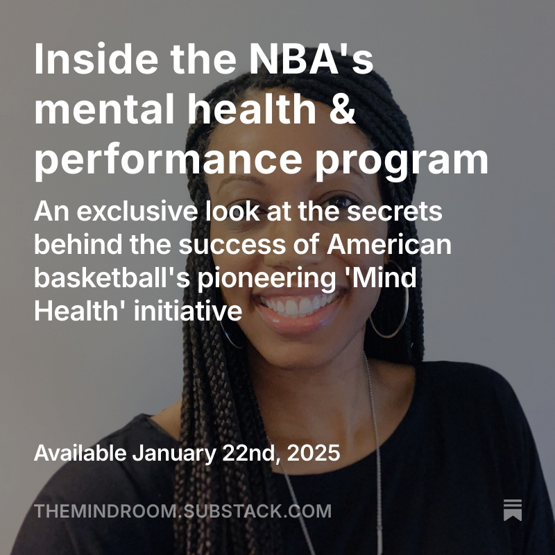 John Nassoori (@johnnassoori) on Twitter photo Exclusive: Inside The NBA's Mental Health & Performance Program
Spoke to <a href="/DrKensa/">Dr. Kensa Gunter</a> about the secrets behind the success of 'Mind Health', overcoming obstacles (from Covid to confusion over psychology qualifications) & plans for the program’s future
open.substack.com/pub/themindroo… Exclusive: Inside The NBA's Mental Health & Performance Program
Spoke to <a href="/DrKensa/">Dr. Kensa Gunter</a> about the secrets behind the success of 'Mind Health', overcoming obstacles (from Covid to confusion over psychology qualifications) & plans for the program’s future
open.substack.com/pub/themindroo…