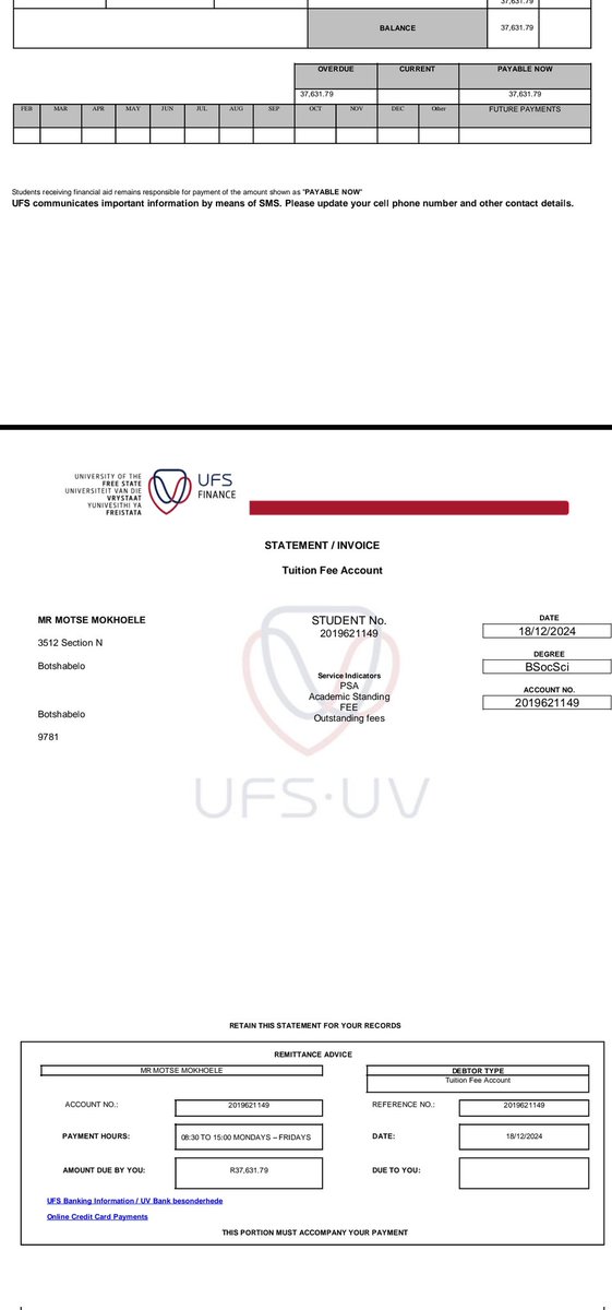 MUZI_MOKHOELE's tweet photo. Good day everyone

My name is Motse. 
A humble plea from a humble son of soil, I just completed my degree at UFS and I've been struggling with this fees alone since last year after nsfas dropped me, I had to comeback strong after failing some modules ka 2023 due to health issues. https://t.co/LphzKv9CNX