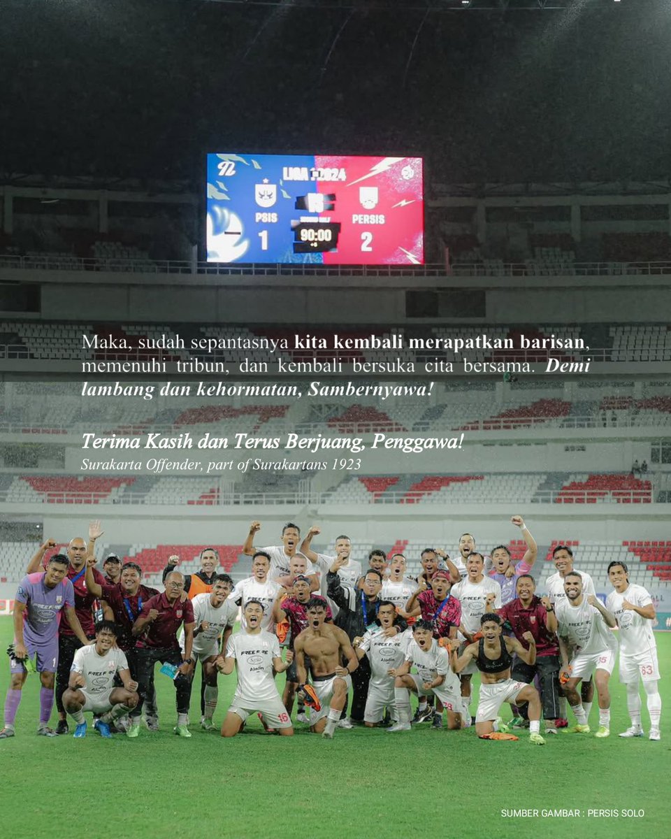 SkaOffender's tweet photo. Maka, sudah sepantasnya kita kembali merapatkan barisan, memenuhi tribun, dan kembali bersuka cita bersama. Demi lambang dan kehormatan, Sambernyawa!

@persisofficial https://t.co/uO5NxZjJ5o