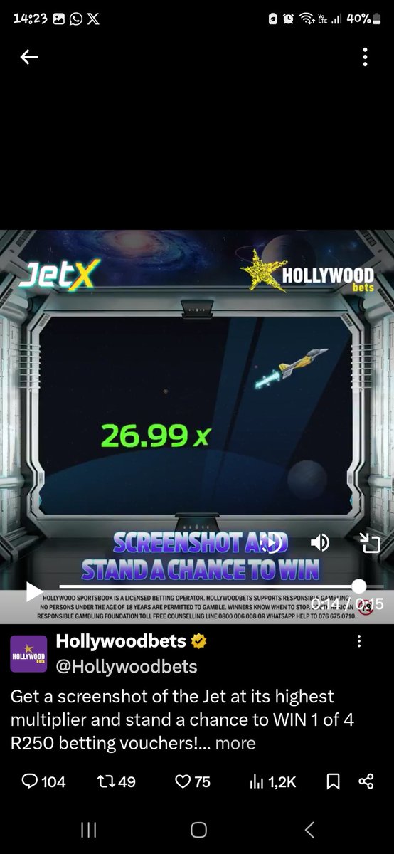 Kar19861's tweet photo. @Hollywoodbets #HollywoodbetsxJetX https://t.co/nxMWy5Vdxx