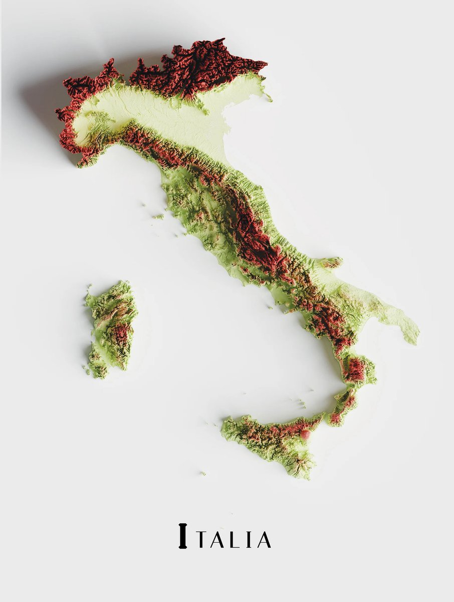 theepicmap's tweet photo. The Topography of Italy https://t.co/MCYkl2sfuO