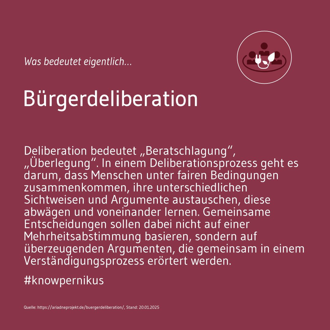 Kopernikus-Projekt Ariadne zur Energiewende (@ariadneprojekt) on Twitter photo Der Begriff #Bürgerdeliberation taucht beim <a href="/AriadneProjekt/">Kopernikus-Projekt Ariadne zur Energiewende</a> häufig auf. Denn Ariadne ist überzeugt, dass die #Energiewende nur gemeinsam mit #Bürgerinnen und #Bürgern funktionieren kann. Doch was bedeutet das eigentlich?
#knowpernikus
Mehr dazu unter 👉 lnkd.in/dNKeemGN Der Begriff #Bürgerdeliberation taucht beim <a href="/AriadneProjekt/">Kopernikus-Projekt Ariadne zur Energiewende</a> häufig auf. Denn Ariadne ist überzeugt, dass die #Energiewende nur gemeinsam mit #Bürgerinnen und #Bürgern funktionieren kann. Doch was bedeutet das eigentlich?
#knowpernikus
Mehr dazu unter 👉 lnkd.in/dNKeemGN