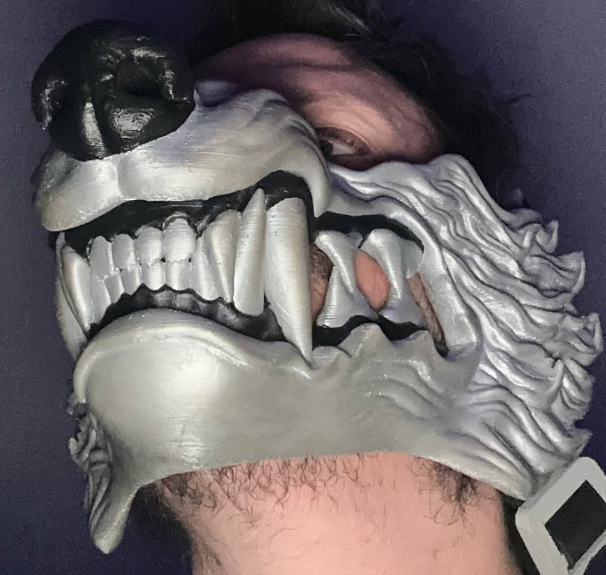 TheMexyWolf's tweet photo. The guy who made this #WolfMask on Etsy should be given an award! It is such a miracle to my #SpeciesDysphoria (#Therianthropy). I know I post lots of #Muzzles. But this is beyond critical to help me deal with the sadness, and depression. https://t.co/kJwPh2E0Zb