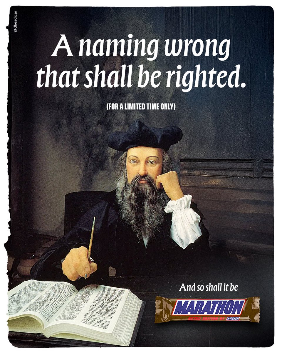 The daddy of all Clairvoyants! 

One Minute Brief of the Day: Create posters to advertise #Clairvoyants 🔮 #nostradamus #snickers #marathon
