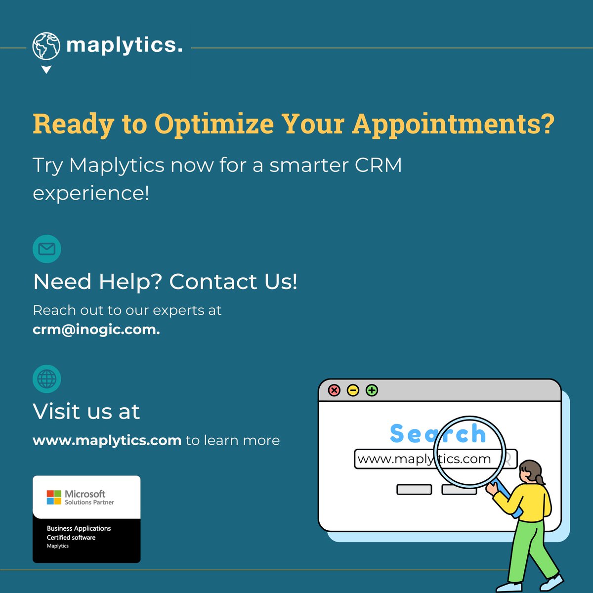 inogic's tweet image. Revolutionize your appointment scheduling with Maplytics for #Dynamics365 CRM!
Geo-optimized routes, real-time updates &amp;amp; advanced filtering = seamless productivity.
Save time, boost efficiency &amp;amp; elevate customer experiences!
Learn more: maplytics.com 
#AutoScheduling