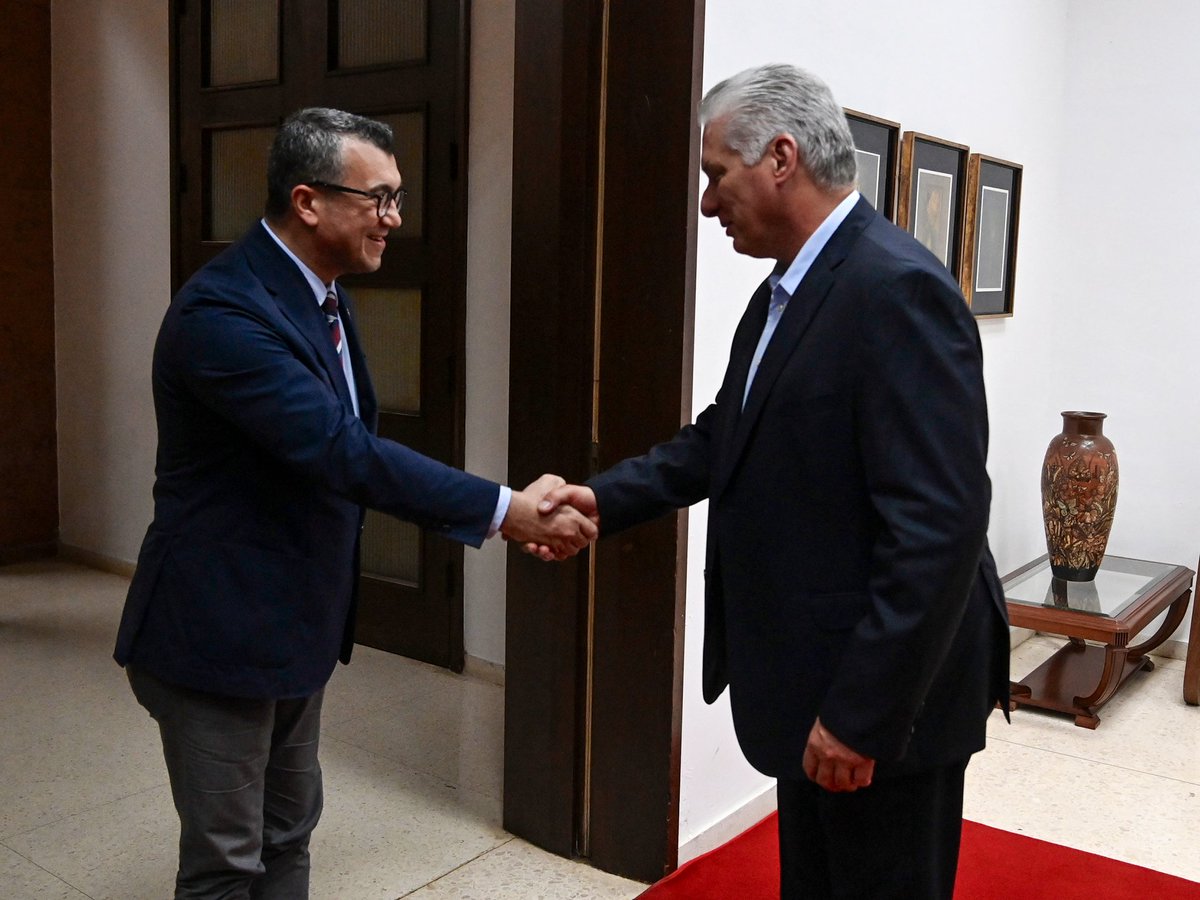 DiazCanelB's tweet photo. Grato encuentro con el doctor Ümit Kervan, presidente de los Institutos de Salud de Türkiye, y su delegación, con quienes intercambié sobre la cooperación entre nuestros países hermanos, en salud, biotecnología, producción de vacunas y otras. Seguiremos consolidando proyectos. https://t.co/95y9mKhrnv