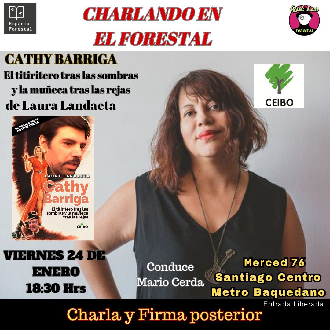 Te recuerdo que este Viernes 24 desde las 18:30 hrs <a href="/lauralandaeta/">Laura Landaeta</a> charla con <a href="/mariocerdarojas/">expelado</a> y firma ejemplares de su edición actualizada de #cathybarriga El titiritero en las sombras y la muñeca tras las rejas. Su investigación publicada por <a href="/CeiboEd/">Ceibo Ediciones</a> 
Les esperamos.