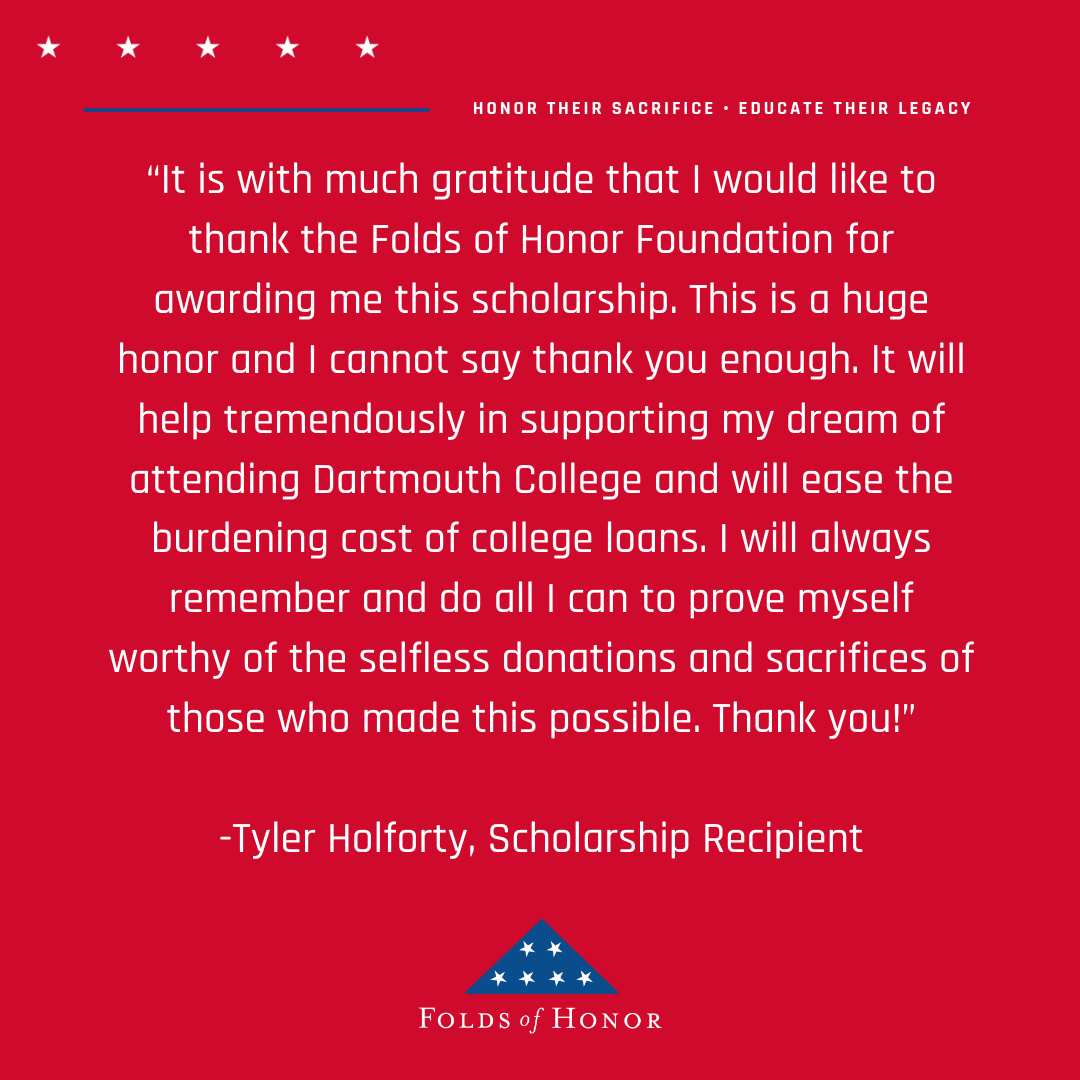 FoldsofHonor's tweet photo. Meet sacrifice with hope by donating monthly to help continue making a difference in the lives of students like Tyler.

Join us today https://t.co/x1VtdxcIor https://t.co/1Guy3ErgpJ