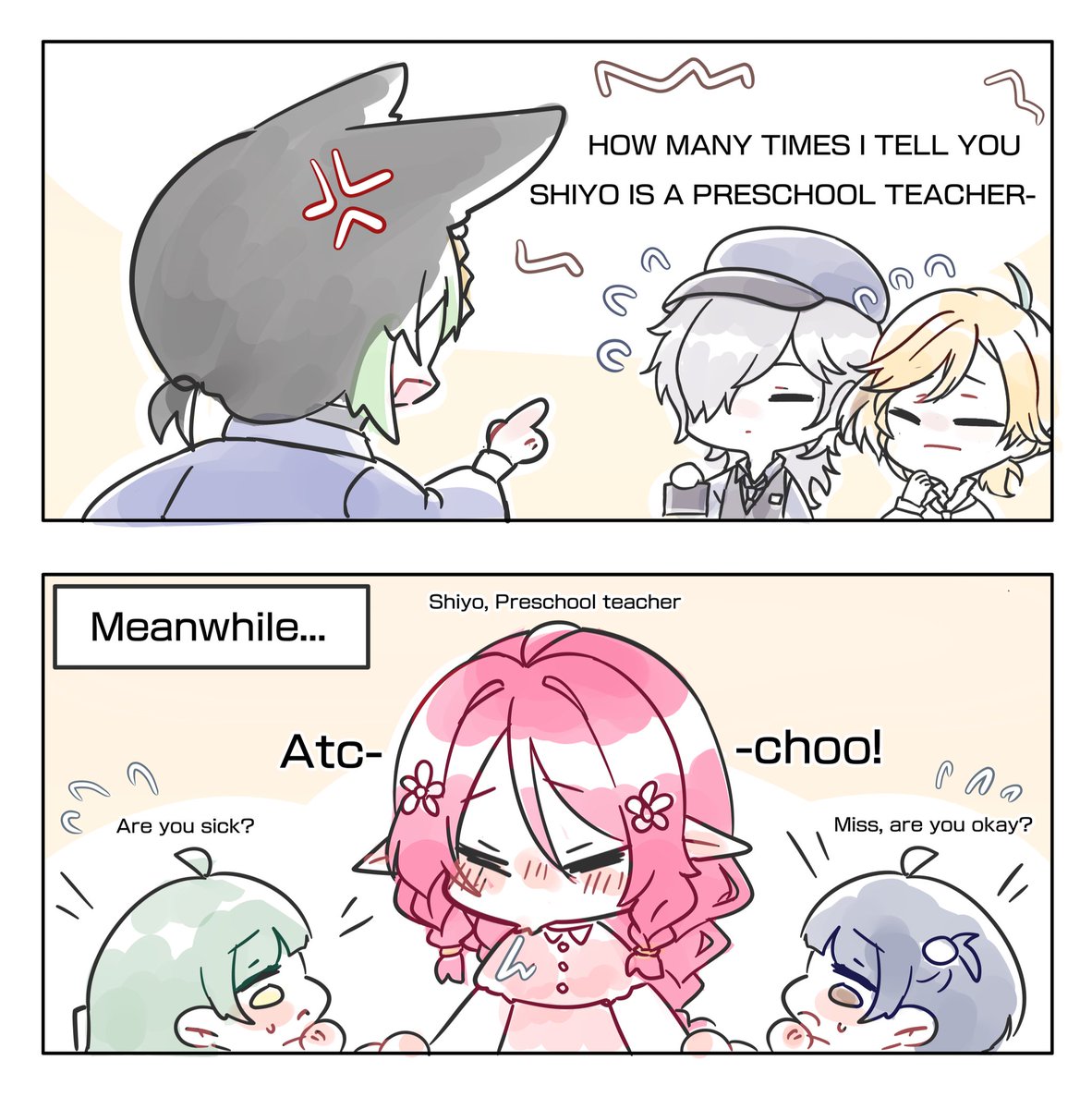 🌱🌸

🌸 : I think I'm getting sick, I sneezed out of nowhere just awhile ago.. 
🌱 : Nah.. I think you're fine...

#NariShiyo 🌱🌸 #GenshinYume #Yumeship #ModernAU #TighnariYume #yumetwt