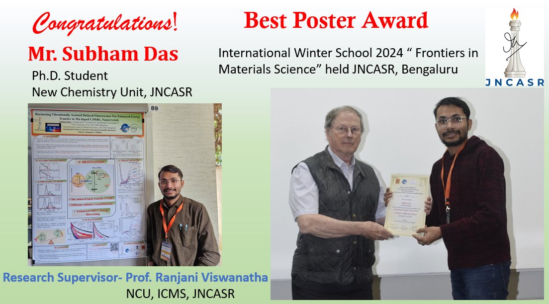 Quantum Dot Lab @JNCASR (@quantumdotlab1) on Twitter photo Congratulation Mr. Subham Das <a href="/SUBHAMD06191965/">SUBHAM DAS</a> for receiving the best poster award at the "International Winter School 2024 - Frontiers in Materials Science" held at <a href="/jncasr/">JNCASR Bangalore</a>, Bengaluru, India. Congratulation Mr. Subham Das <a href="/SUBHAMD06191965/">SUBHAM DAS</a> for receiving the best poster award at the "International Winter School 2024 - Frontiers in Materials Science" held at <a href="/jncasr/">JNCASR Bangalore</a>, Bengaluru, India.