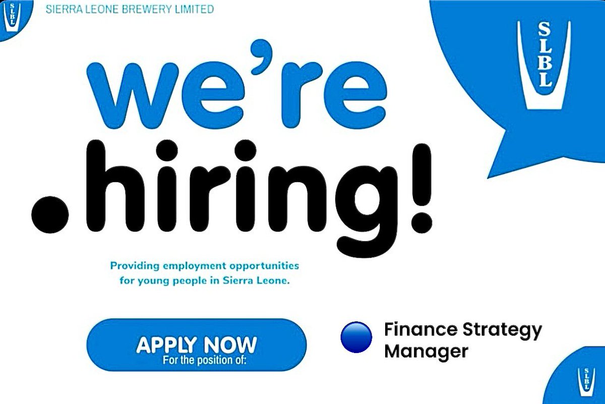 SLBreweryLtd's tweet photo. JOB VACANCY ANNOUNCEMENT:

We are inviting applications from suitable candidates for the under-mentioned role:

FINANCE STRATEGY MANAGER

https://t.co/KBrp4ynvAA

Click on the link to access the job description of the role and to apply if interested. https://t.co/odnD9QKaJD