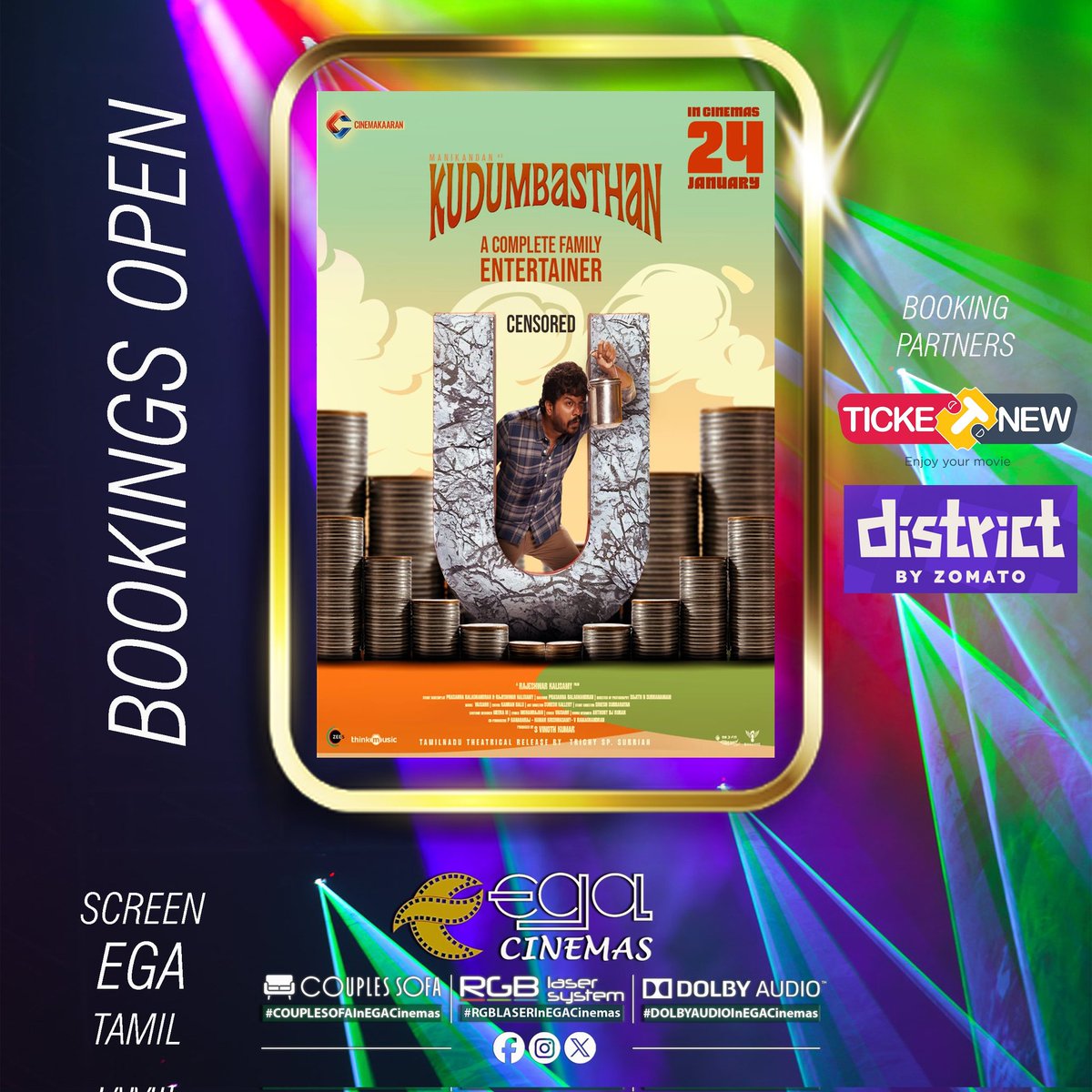 SKMA81's tweet photo. #Kudumbasthan - TAMIL
#EGASCREEN
#Manikandan
BOOKINGS OPEN - ONLINE & COUNTER
#EGACinemas
#COUPLESSOFA | #RGBLASER | #DOLBYAUDIO https://t.co/rNNZpz7EC6