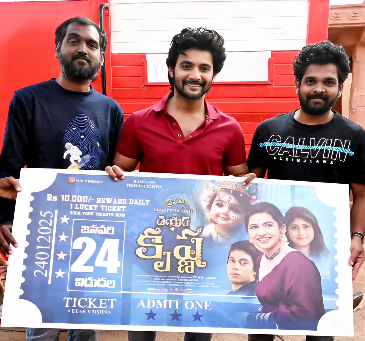 CreativePulse8's tweet image. Aadi Sai Kumar launches Big Ticket for #DearKrishna
The Most Blessed Family by Lord Krishna wins ₹10,000 cash prize TODAY!!!

To participate:

Book your tickets now!
WhatsApp your booked ticket or send a selfie with the screening to this
 +91 9847622342

You may be the Blessed…