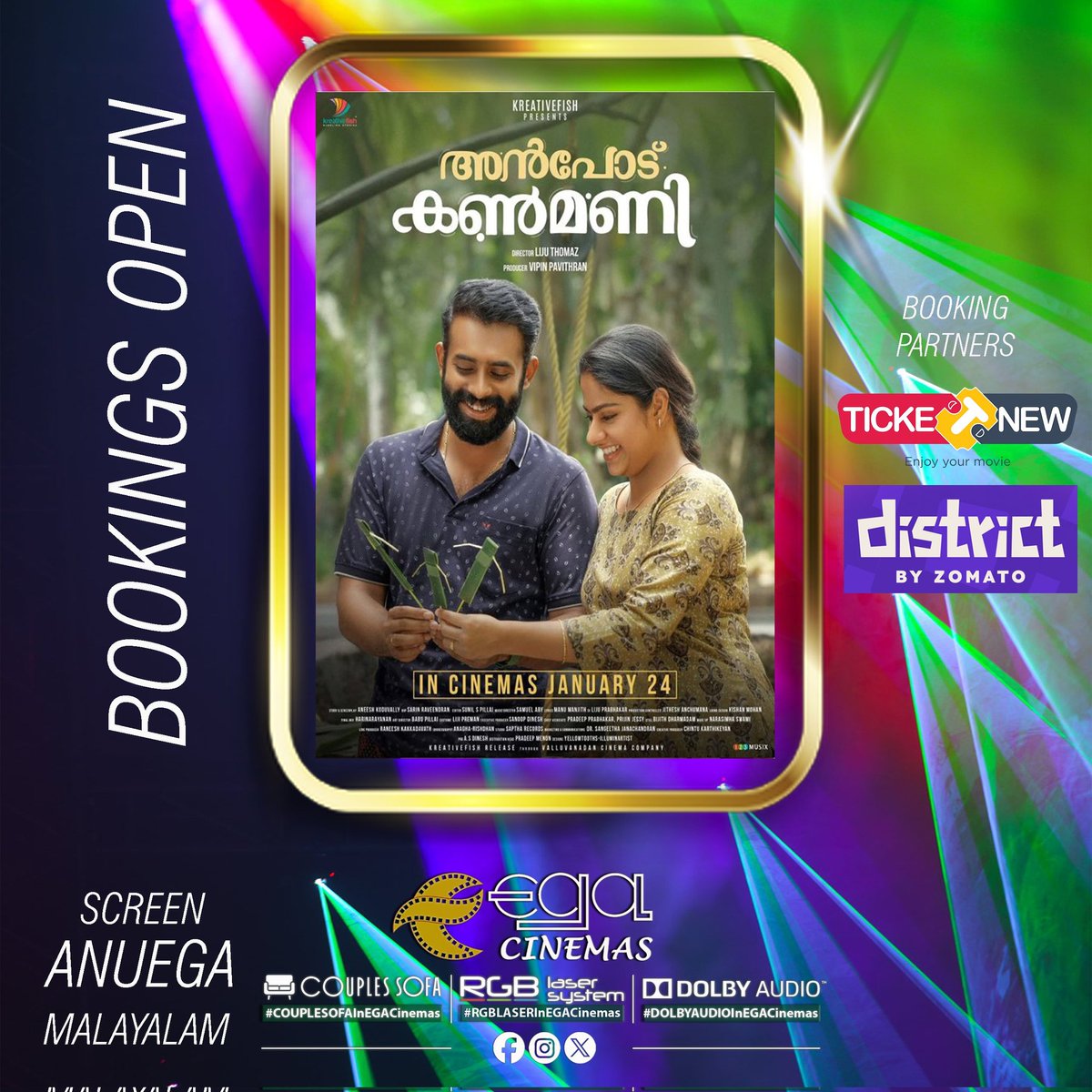 SKMA81's tweet photo. #Anpodukanmani - Malayalam
#ANUEGASCREEN
#Arjunashokan #Anaghanarayanan
BOOKINGS OPEN - ONLINE & COUNTER
#EGACinemas
#COUPLESSOFA | #RGBLASER | #DOLBYAUDIO https://t.co/8CGfg5S819