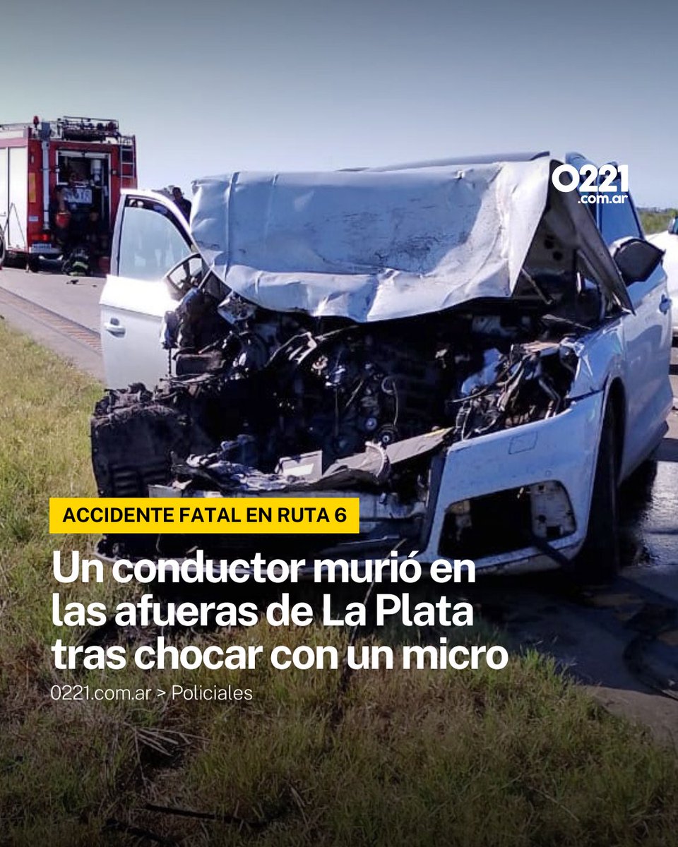 0221comar's tweet photo. TRAGEDIA EN RUTA 6 🚨 Un conductor de 42 años murió tras chocar contra un micro de larga distancia en el límite entre #LaPlata y #Brandsen.
🛻 Bautista Bellagamba, de #Cañuelas, manejaba una camioneta Audi Q5 que impactó desde atrás a un colectivo de #Plusmar con 22 pasajeros, quienes resultaron ilesos. El accidente ocurrió en el kilómetro 38 y es investigado por la UFI de Brandsen.
⚠️ Bomberos, ambulancias y la #PolicíaBonaerense trabajaron en el lugar. Los pasajeros fueron trasladados a otra unidad para continuar su viaje.