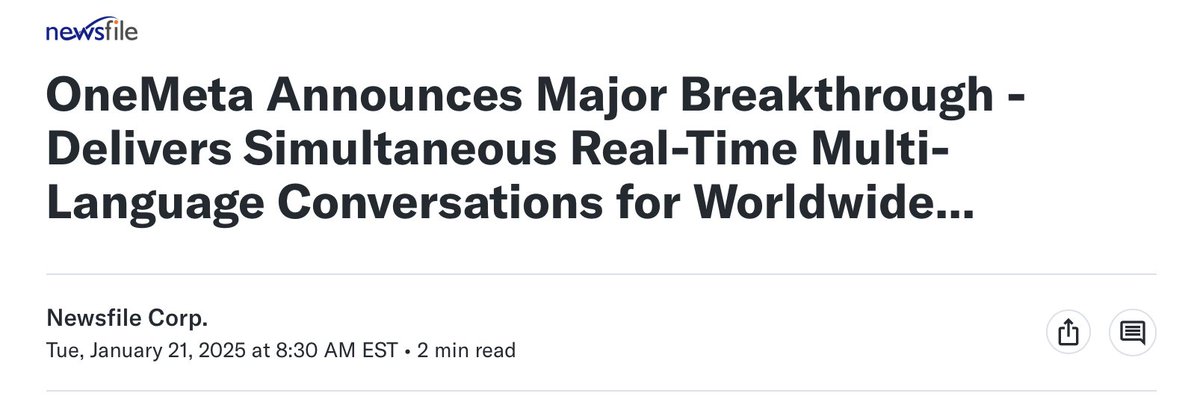 LUCIAPESSA's tweet photo. $ONEI 💥 PR DROP - Jan 21, 2025 🔥

OneMeta hits BIG - real-time multi-language convos for global biz 🚀
NYSE uplist vibes coming hot in 1-2 weeks, S1 extra filing just landed.

ONEI grinding hard 💪 Ready to pop. PT $5 within a month?

Let’s goooo 🤞

$NVDA
$TSLA
$AAPL
$AMZN https://t.co/keMrSvlDBa