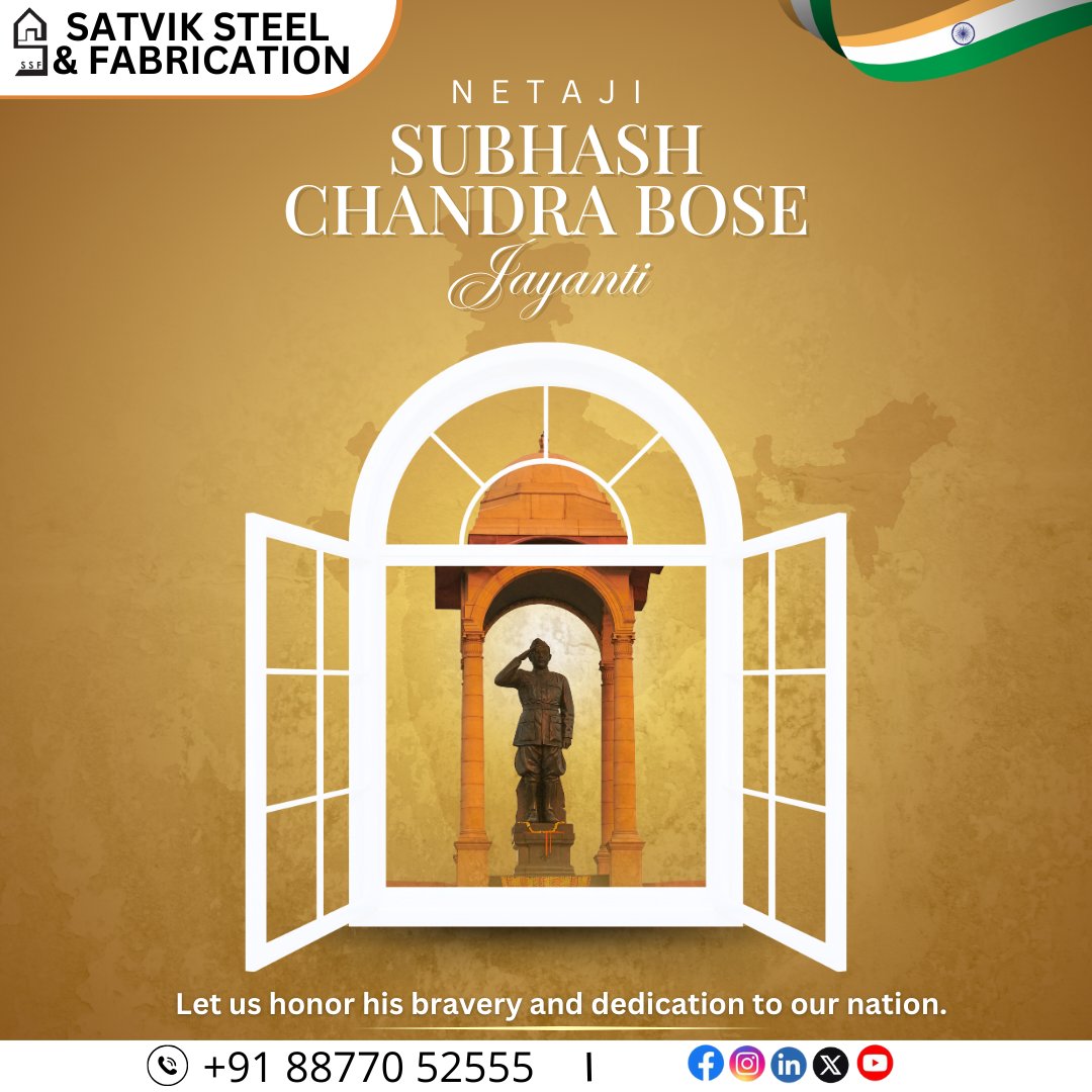 SatvikSteel's tweet photo. Remembering the unparalleled patriotism and sacrifice of Netaji Subhash Chandra Bose on his birth anniversary. May his vision and courage inspire us to work for a united and prosperous nation.
#NetajiJayanti #JaiHind #TributeToNetaji #RememberingNetaji #upvcwindowsanddoors https://t.co/pfPdRCYU4M