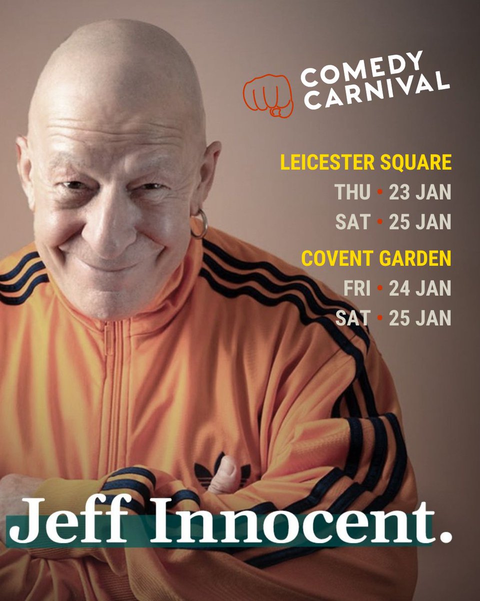 Comedy Carnival (@comedycarnival) on Twitter photo International stand up comedy this Thursday, featuring cerebral guvnor <a href="/InnocentJeff/">Jeff Innocent</a>, Chinese Australian Jenny Tian, <a href="/LouieEmclean/">Louie mclean</a>, <a href="/littlemaddles/">Madeleine Brettingham</a>, Alex Mitchell and the entertaining Pete Gionis as MC.
Tickets: comedycarnival.co.uk/leicester-squa…
Doors 7pm-8pm. Show 8pm - 10pm. International stand up comedy this Thursday, featuring cerebral guvnor <a href="/InnocentJeff/">Jeff Innocent</a>, Chinese Australian Jenny Tian, <a href="/LouieEmclean/">Louie mclean</a>, <a href="/littlemaddles/">Madeleine Brettingham</a>, Alex Mitchell and the entertaining Pete Gionis as MC.
Tickets: comedycarnival.co.uk/leicester-squa…
Doors 7pm-8pm. Show 8pm - 10pm.