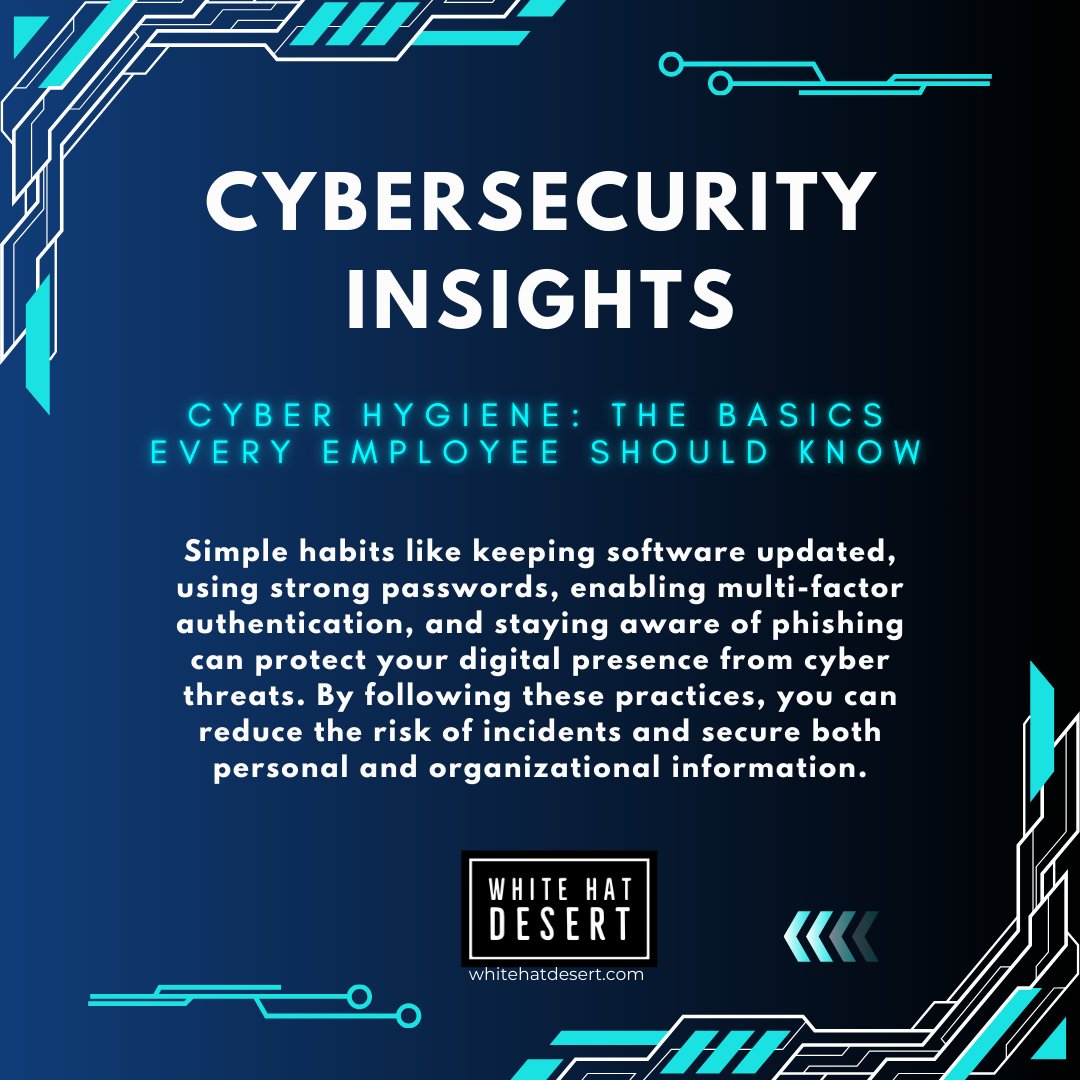 whitehatdesert's tweet photo. 🔒 Cyber Hygiene: Basics Every Employee Should Know 💻

✅ Update your software.
✅ Use strong passwords.
✅ Enable MFA.
✅ Watch for phishing.
✅ Secure your devices.

Which habit do you follow most? Where can you improve? 🤔👇
#CyberSecurity #CyberHygiene #OnlineSafety #WHD https://t.co/yfFgqEWFMd