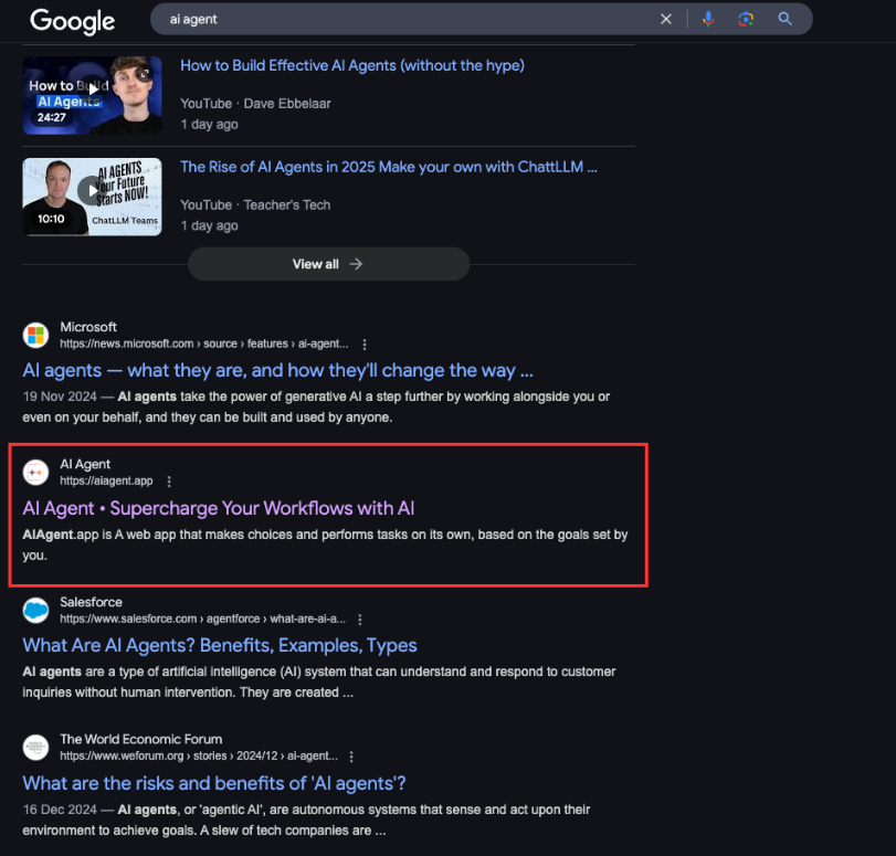 interesting that aiagent.app $AAA appears on the first page of google when u search "ai agent"

good SEO?