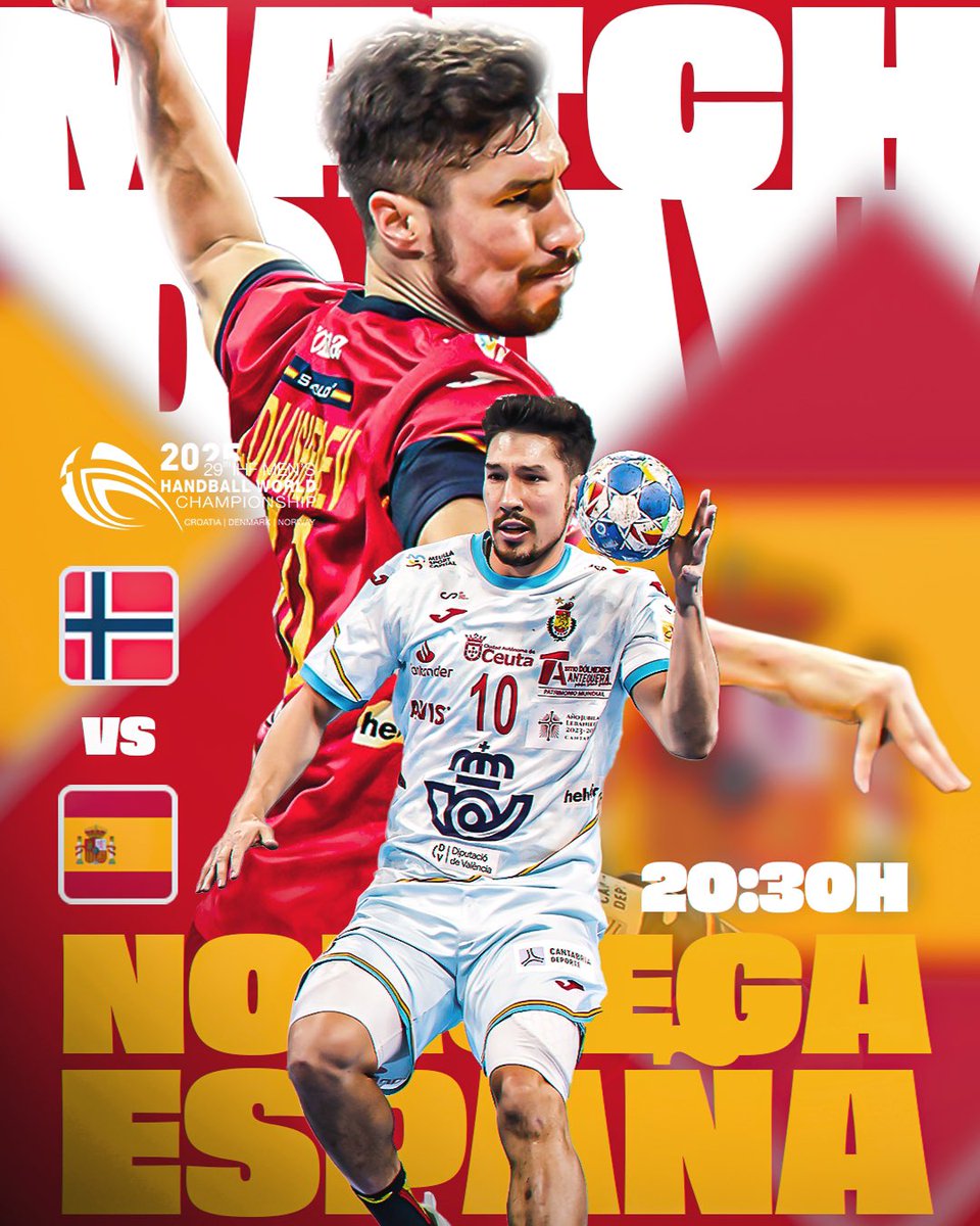 Partido vital ante los anfitriones! 🔥

Noruega 🇳🇴 vs 🇪🇸 España

#CRODENNOR2025 #InspiredByHandball