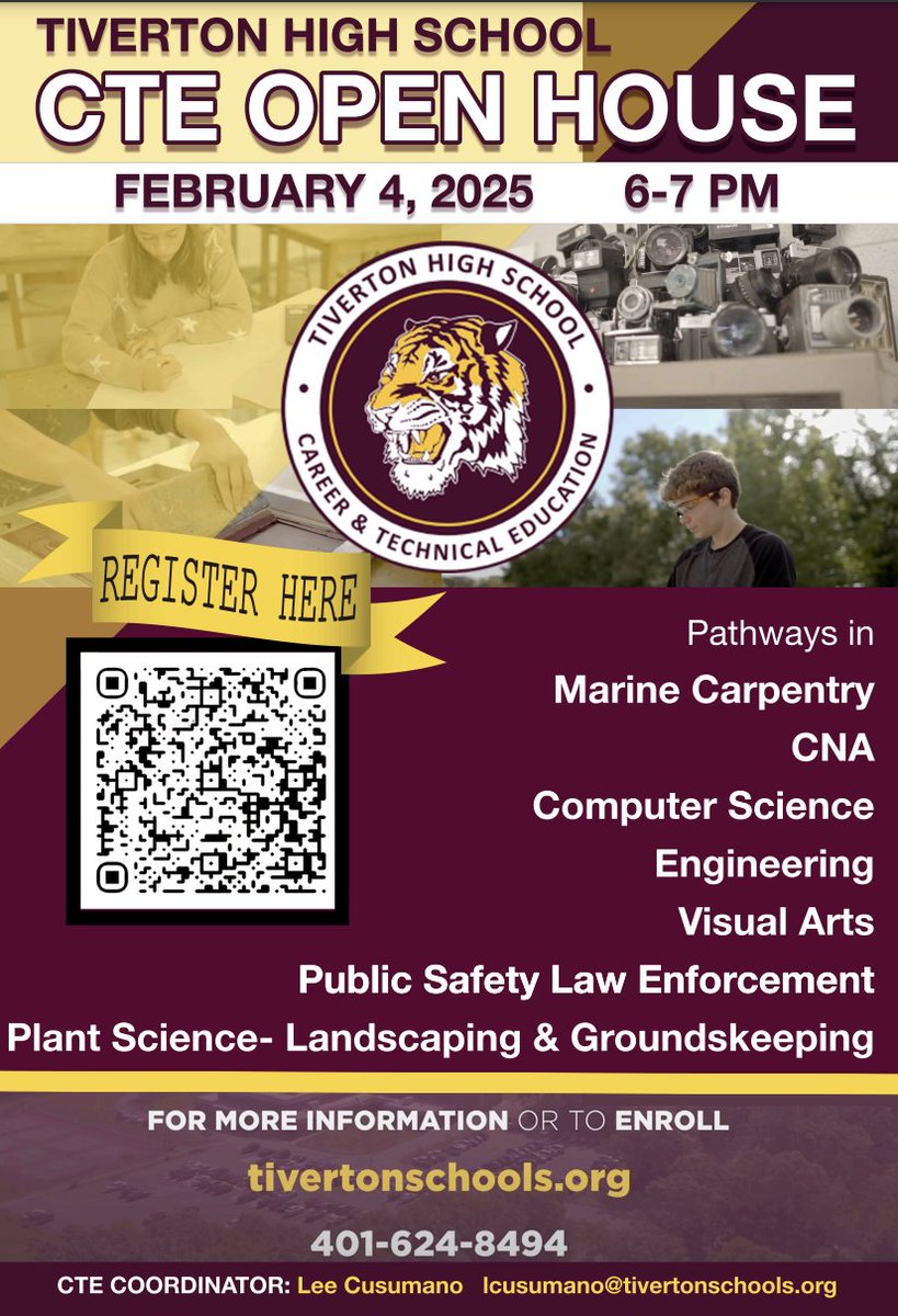 s_craven22's tweet photo. For all RI Students-Please join us at Tiverton High School for an overview of our CTE Programs! https://t.co/woQ4yFiDrF
