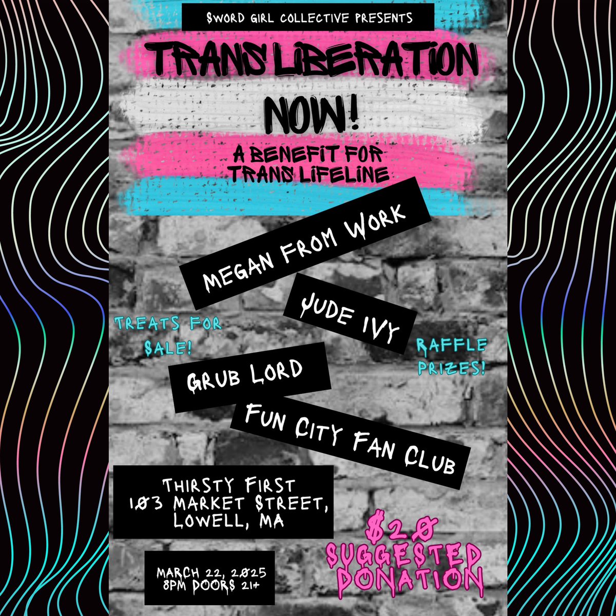 nikki fm (@xfaeg0) on Twitter photo we’re hosting a benefit show!!
MARCH 22ND @ 8PM, LOWELL MA
ALL PROCEEDS GO TO <a href="/TransLifeline/">Trans Lifeline</a>
🏳️⚧️⚔️💗
#trans #community #mutualaid we’re hosting a benefit show!!
MARCH 22ND @ 8PM, LOWELL MA
ALL PROCEEDS GO TO <a href="/TransLifeline/">Trans Lifeline</a>
🏳️⚧️⚔️💗
#trans #community #mutualaid