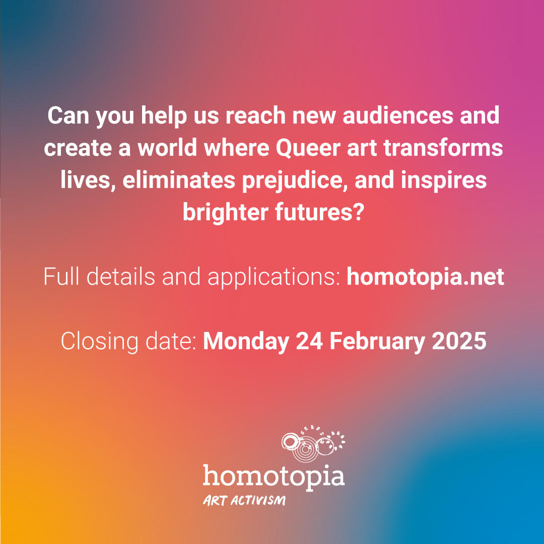 Homotopia (@homotopiafest) on Twitter photo We're Recruiting: Join our Board 🗣️
Can you help us reach new audiences, create a world where Queer art transforms lives, eliminates prejudice & inspires futures?
If you need additional support to apply, get in touch: recruitment@homotopia.net.
Apply via the link in our bio! We're Recruiting: Join our Board 🗣️
Can you help us reach new audiences, create a world where Queer art transforms lives, eliminates prejudice & inspires futures?
If you need additional support to apply, get in touch: recruitment@homotopia.net.
Apply via the link in our bio!