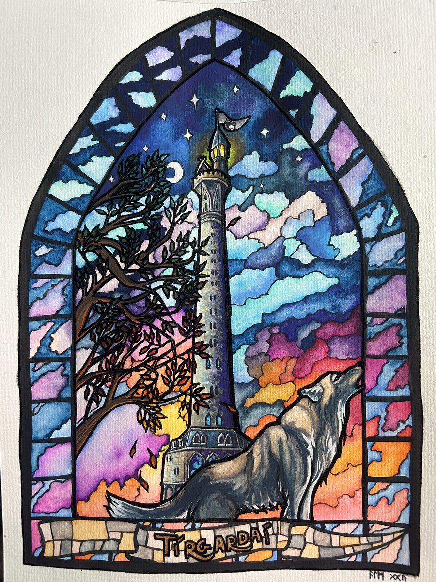 Better photo of the #watercolour #painting for my work in progress novel, Wild Watchtower. #iampainting #iamwriting #epicfantasy #highfantasy #wolves