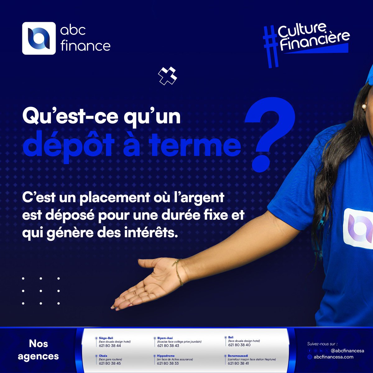 abcfinancesa's tweet photo. #CultureFinancière
Le Dépôt à terme (DAT) ABC FINANCE S.A, c'est un placement sécurisé avec un capital et un taux d'intérêt garantit jusqu'à 6%

🔵Rendez-vous en agence !

#abcfinance 
#Dépôtàterme
#culturefinanciere 
#Epargnonsensemble
#compteepargne https://t.co/twYUGuAojC