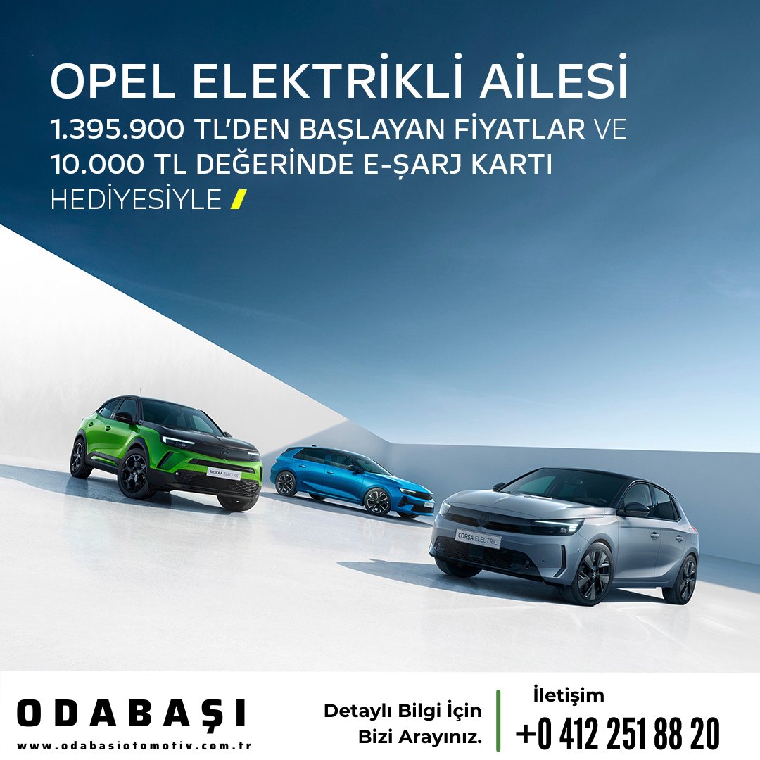 Opel’in enerjisi elektriklendi.

Elektrikli araçlarımızın kullanımını o kadar kolay hale getirdik ki, aracını şarj etmek artık telefonunu şarj etmek kadar kolay.

*Kampanya 1-31 Ocak 2025 tarihleri arasında geçerlidir.

Detaylı bilgi için; 0 (412) 251 88 20

#opelelektrikli