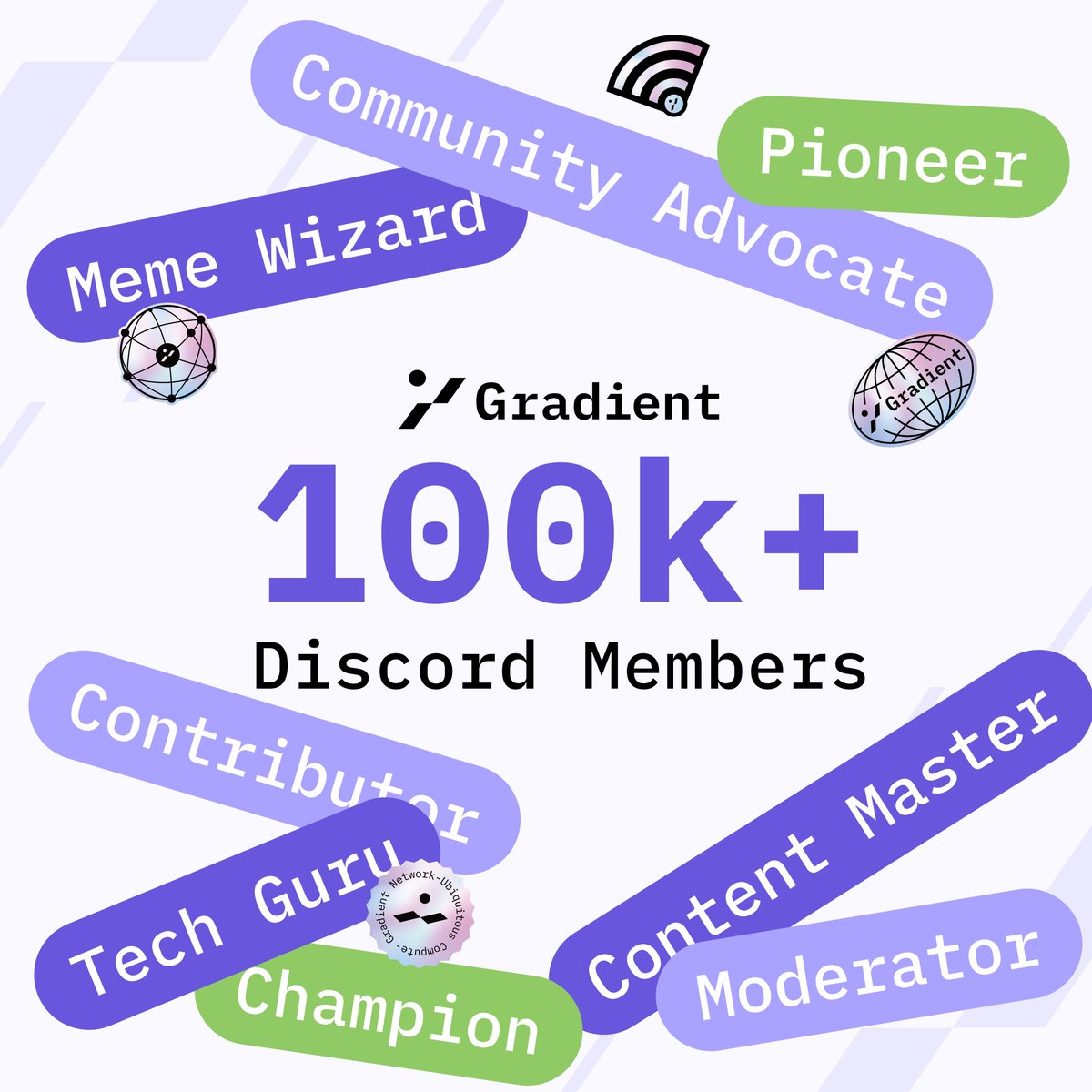 Gradient_HQ's tweet photo. Our Discord community officially hit 100K+ members🌐

🧐Recent highlights:
-bunch of new role promotions
-epic poker tournaments
-exclusive insights into our next phase 
-an upcoming meme contest

Not in yet? don't be late for what's to come: https://t.co/m9HQb4nZNa https://t.co/03VtAyjV0q