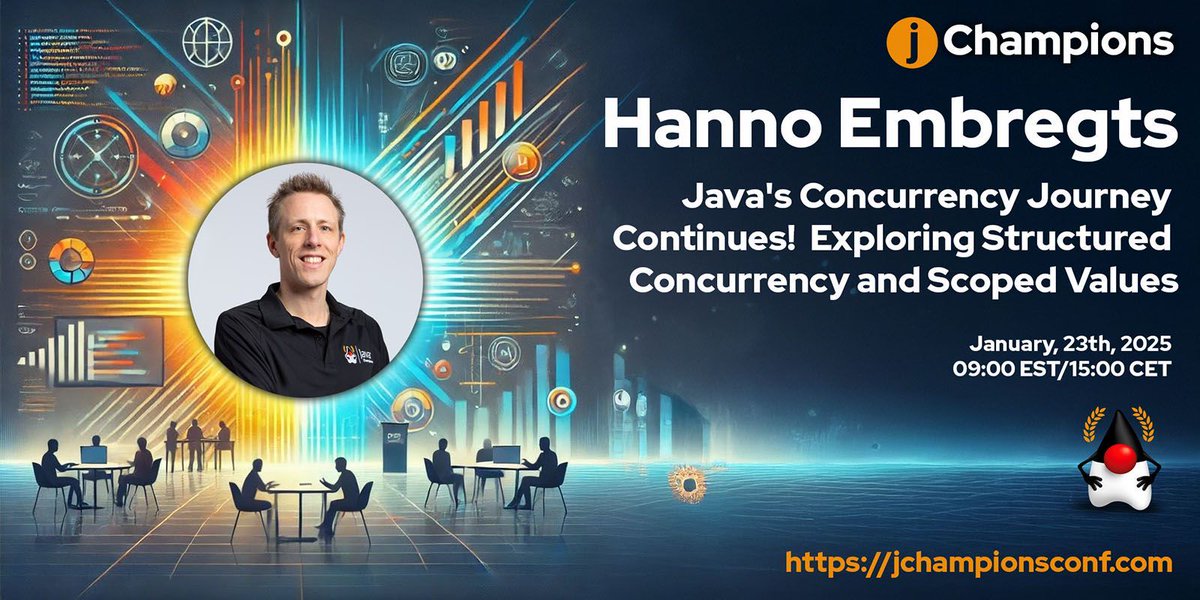 hannotify's tweet image. Tomorrow at 9AM EST / 15:00 CET I&apos;ll be kicking off @JChampionsConf by talking about the latest concurrency features in #Java: #StructuredConcurrency and #ScopedValues! Free tickets 🎟️ are still available - hope to see you there! jchampionsconf.com