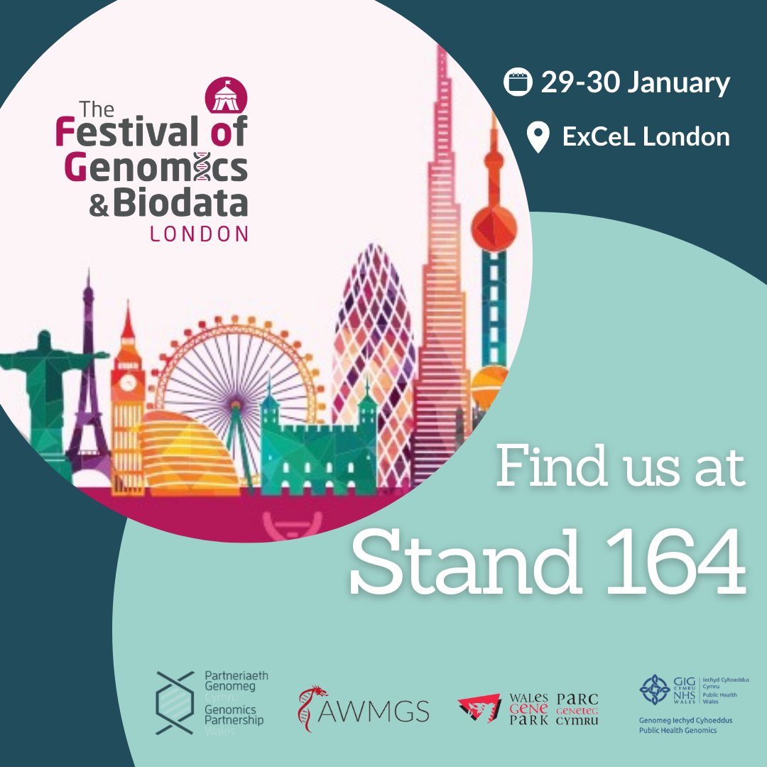 One week to go until the #FestivalofGenomics2025! 

Join us alongside our partners <a href="/WalesGenePark/">Wales Gene Park</a> @Medgenwales and <a href="/PublicHealthW/">Public Health Wales</a> Pathogen Genomics Unit at stand 164 , to learn more about genomics in Wales

ExCeL London, 29-30 Jan

More info: ow.ly/l0pr50UGPM9

 #FOG2025