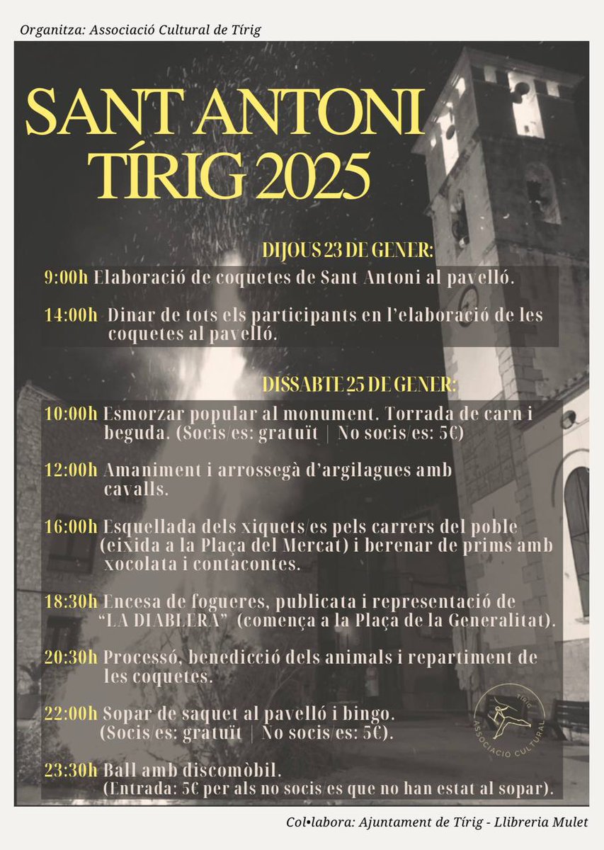 👉És temps de Sant Antoni a Tírig!
🔥Vine a gaudir i participa de la festa
📅25 de gener
És temps de Maestrat!

👉¡Es tiempo de Sant Antoni a Tírig!
🔥Ven a disfrutar y participa de la fiesta
📅25 de enero
¡Es tiempo de Maestrat!

#maestratànimainterior#tírig