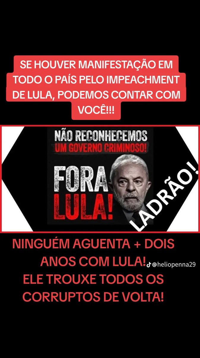 😡 Impeachment de Lula já?
✅ Podemos contar com você?