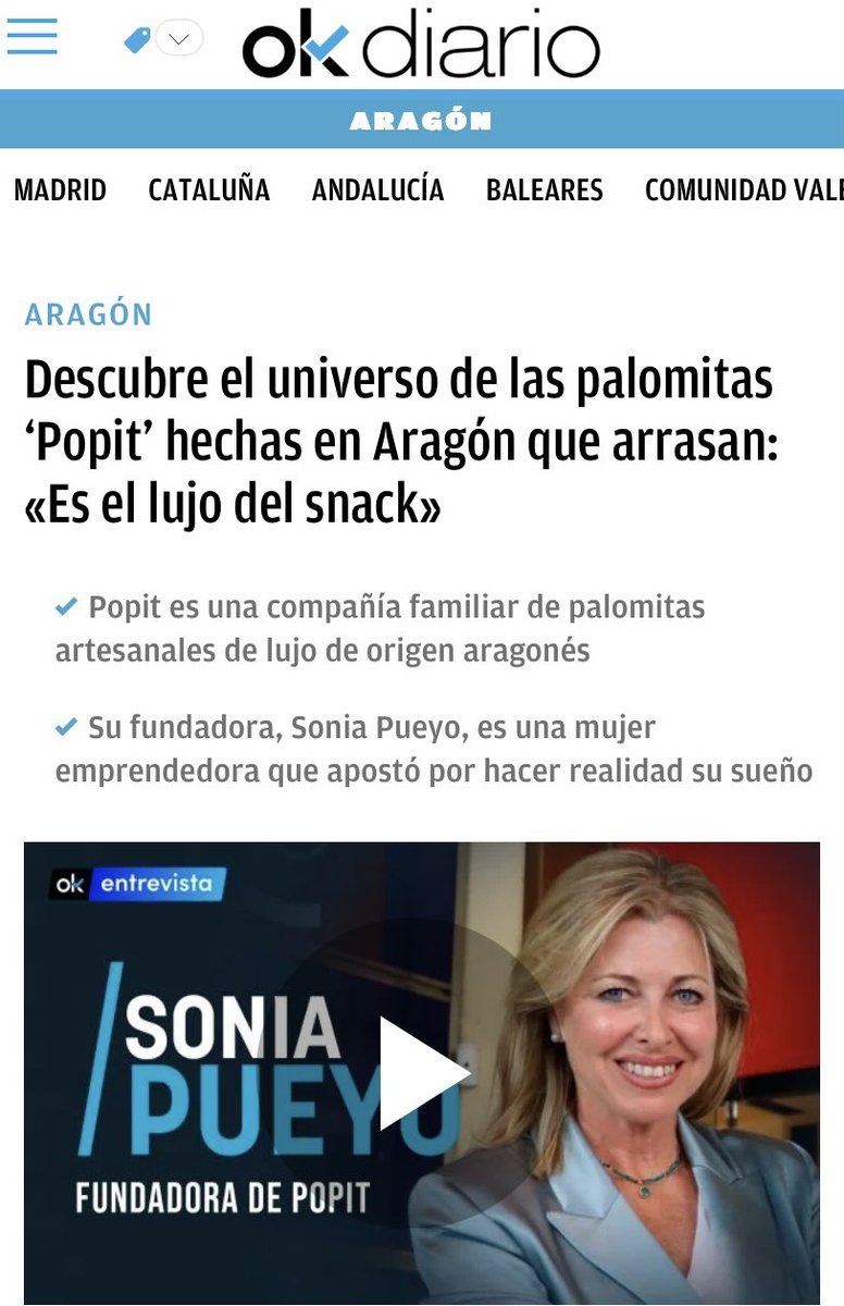 ✍🏻 Os dejamos por aquí este reportaje en <a href="/okdiario/">okdiario.com</a> de la periodista <a href="/PaulaCiordia/">Paula Ciordia</a> a <a href="/PalomitasPopIt/">Palomitas Pop It</a> que os va a encantar. 

📹 Con vídeo sobre la fabricación de las palomitas y los más de treinta sabores para todos los gustos y momentos. 

🍿 ¿Popiteamos?

okdiario.com/aragon/descubr…